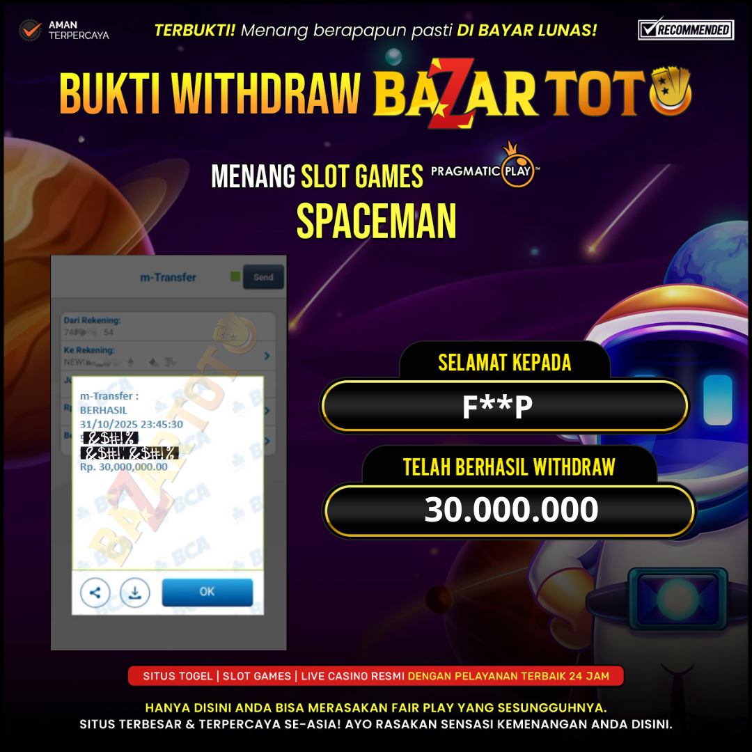 BAZARTOTO - JACKPOT SLOT SPACEMAN Rp.30.000.000.,- LUNAS