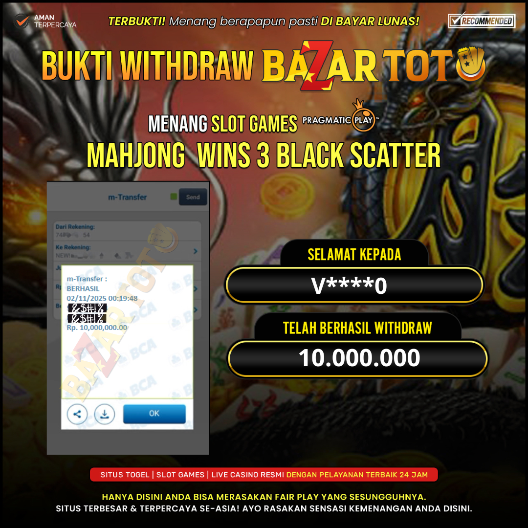 BAZARTOTO - JACKPOT SLOT MAHJONG WINS 3 BLACK SCATTER Rp.10.000.000.,- LUNAS
