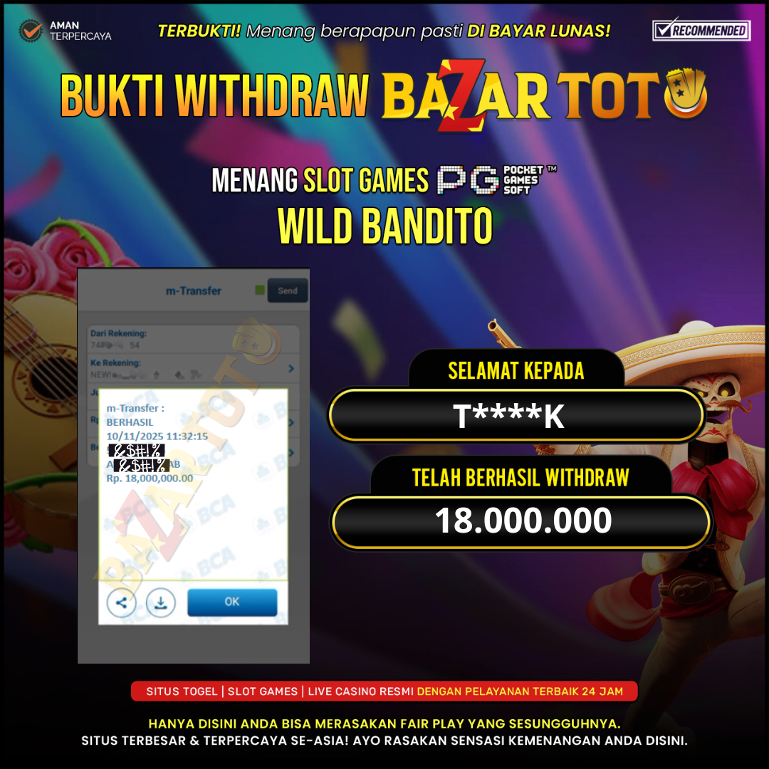 BAZARTOTO - JACKPOT SLOT WILD BANDITO Rp.18.000.000.,- LUNAS