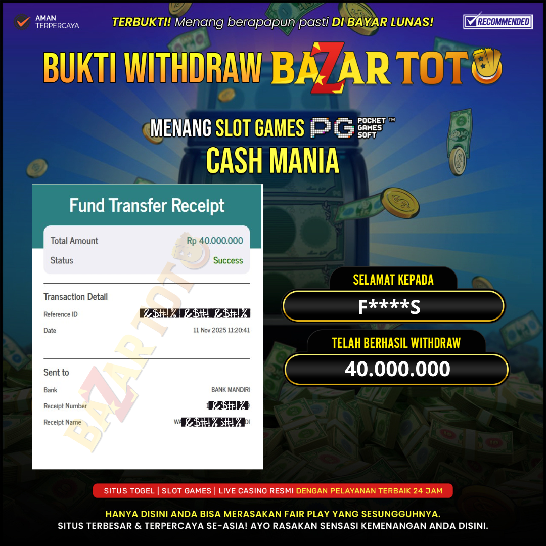 BAZARTOTO - JACKPOT SLOT CASH MANIA Rp.40.000.000.,- LUNAS