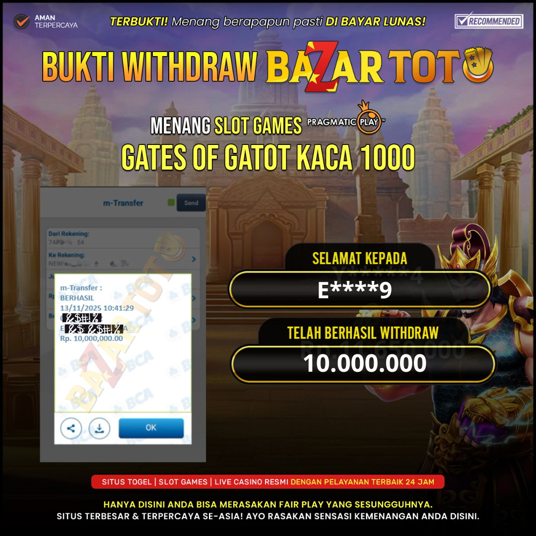 BAZARTOTO - JACKPOT SLOT GATES OF GATOT KACA 1000 Rp.10.000.000.,- LUNAS