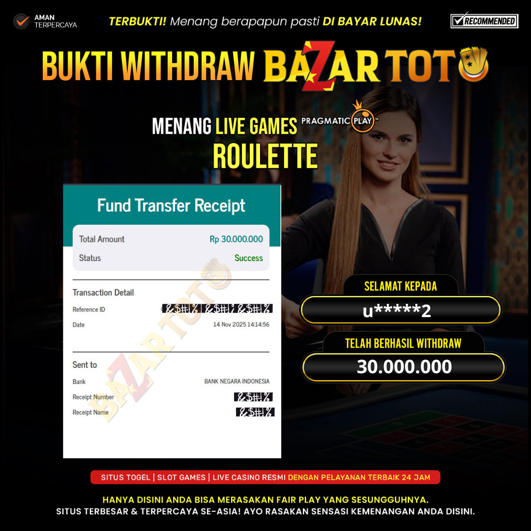BAZARTOTO - JACKPOT ROULLETE PRAGMATIC PLAY Rp.30.000.000.,- LUNAS
