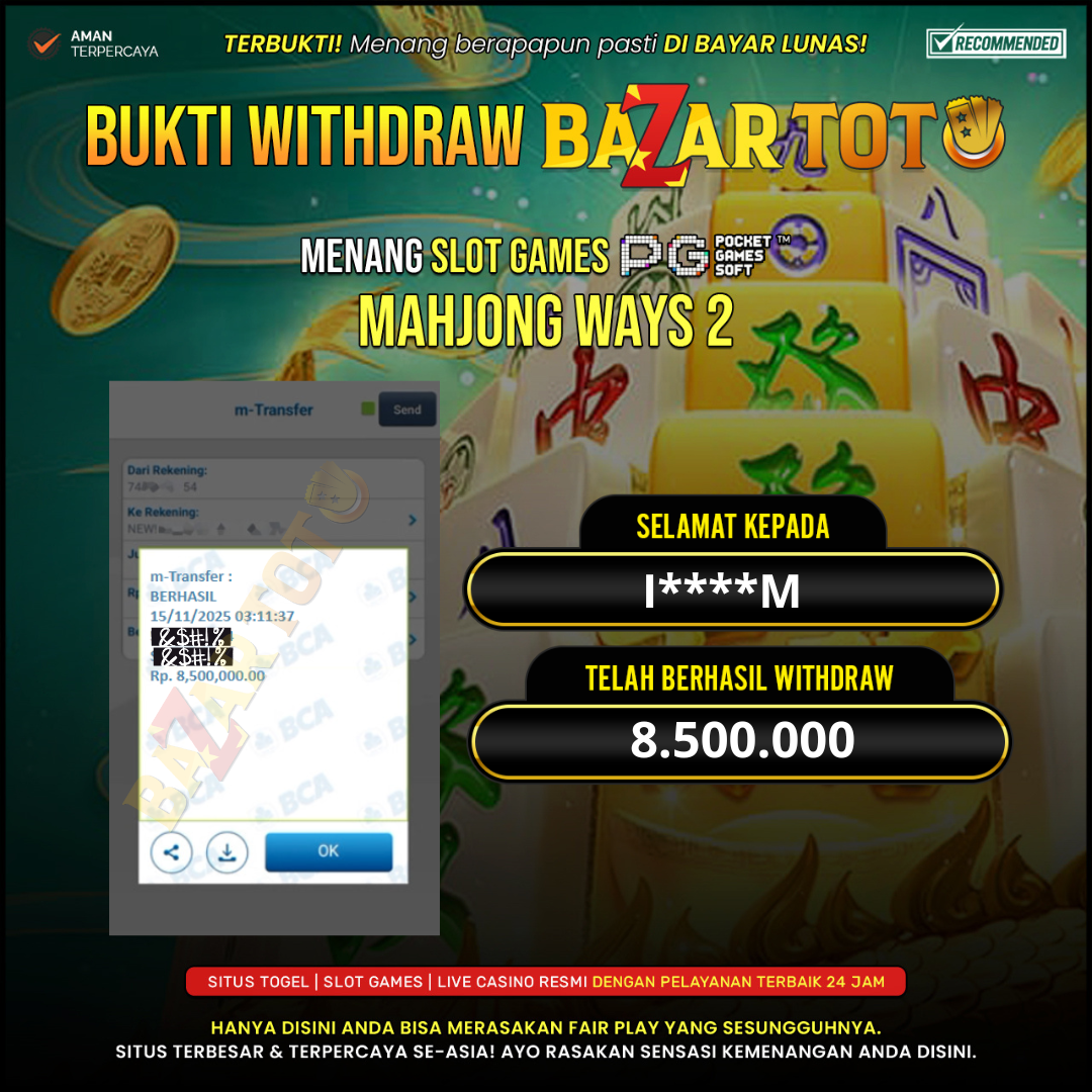 BAZARTOTO - JACKPOT SLOT MAHJONG WAYS 2 Rp.8.500.000.,- LUNAS