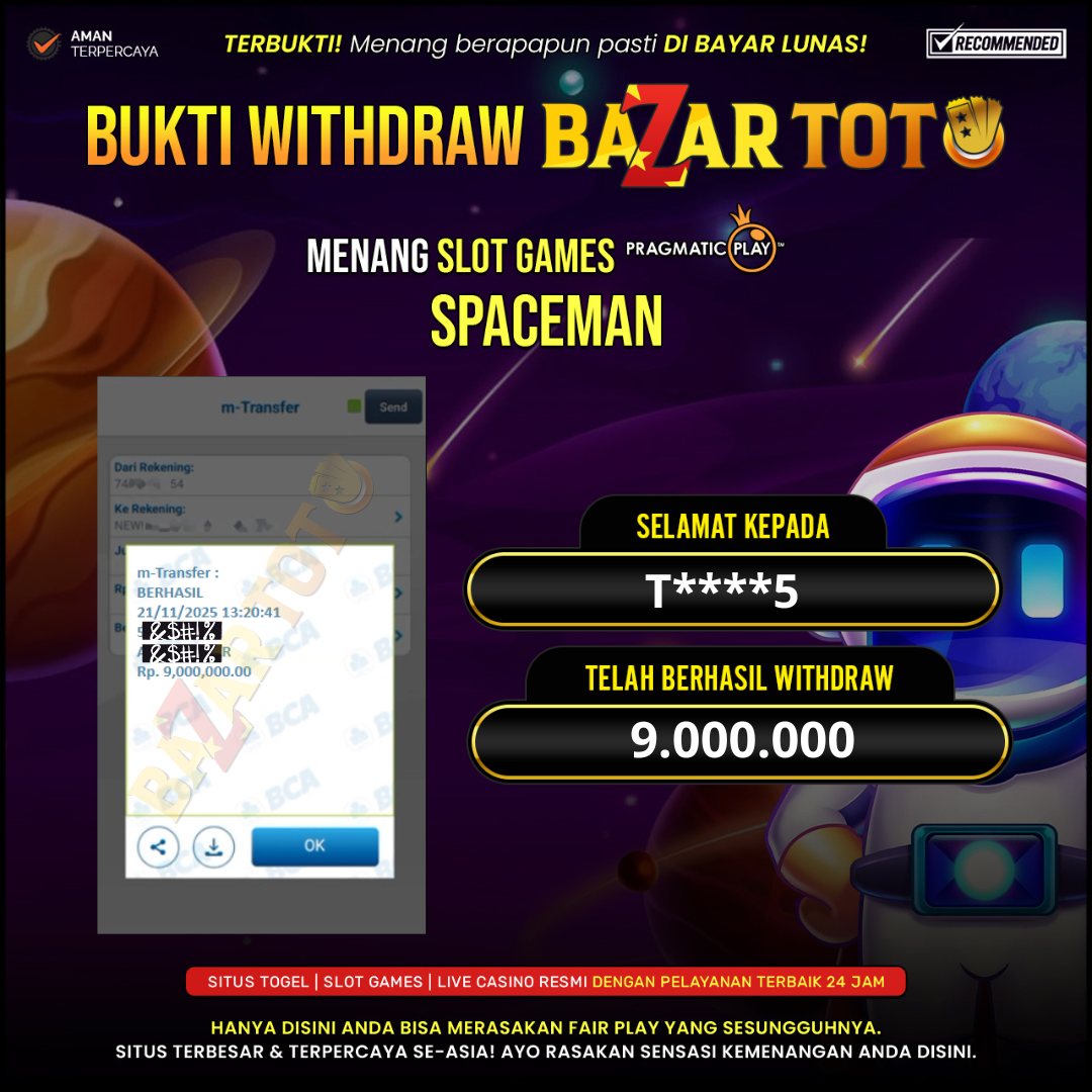 BAZARTOTO - JACKPOT SLOT SPACE MAN Rp.9.000.000.,- LUNAS