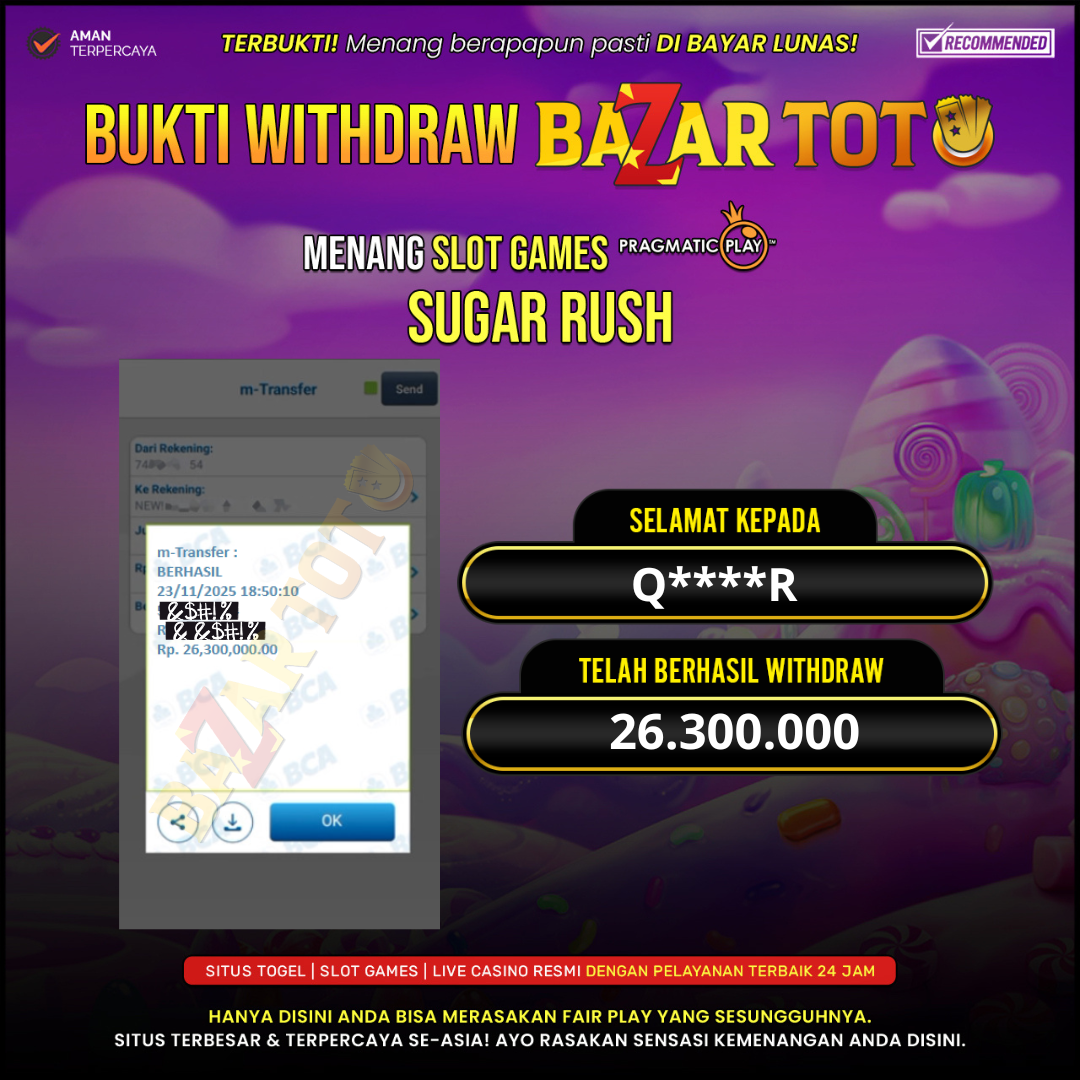 BAZARTOTO - JACKPOT SLOT SUGAR RUSH Rp.26.300.000.,- LUNAS