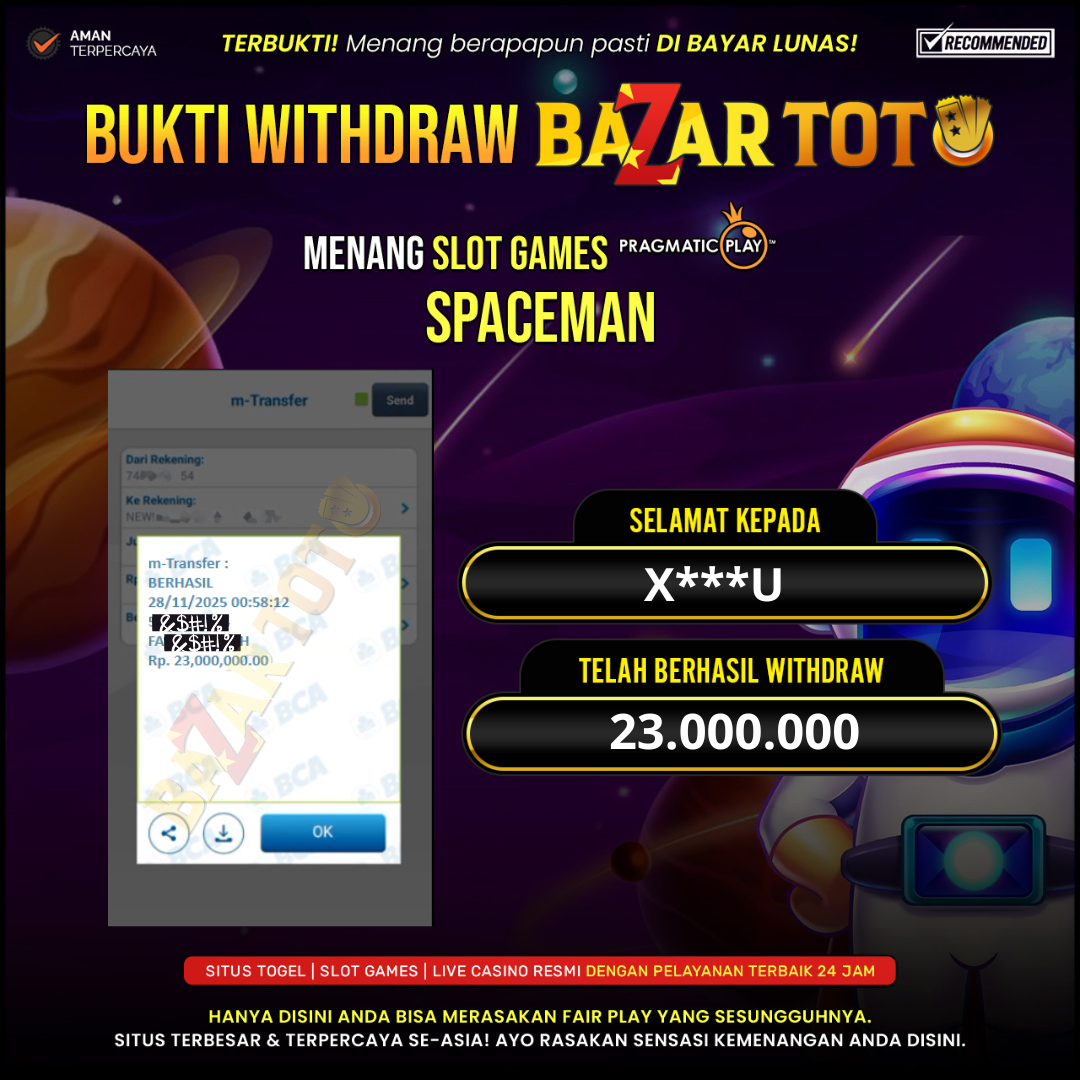 BAZARTOTO - JACKPOT SLOT SPACEMAN Rp.23.000.000.,- LUNAS