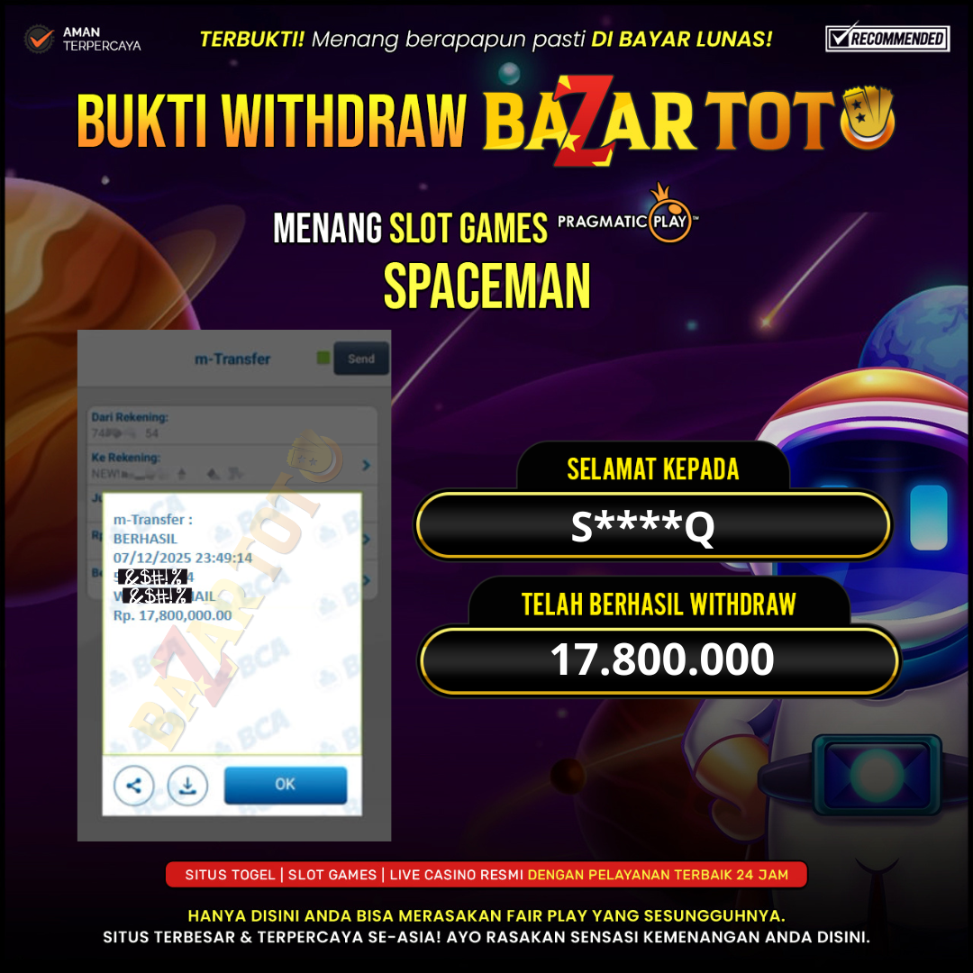 BAZARTOTO - JACKPOT SLOT SPACEMAN Rp.17.800.000.,- LUNAS