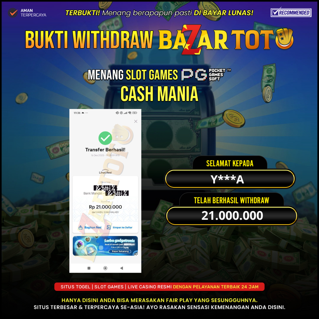 BAZARTOTO - JACKPOT SLOT CASH MANIA Rp.21.000.000.,- LUNAS