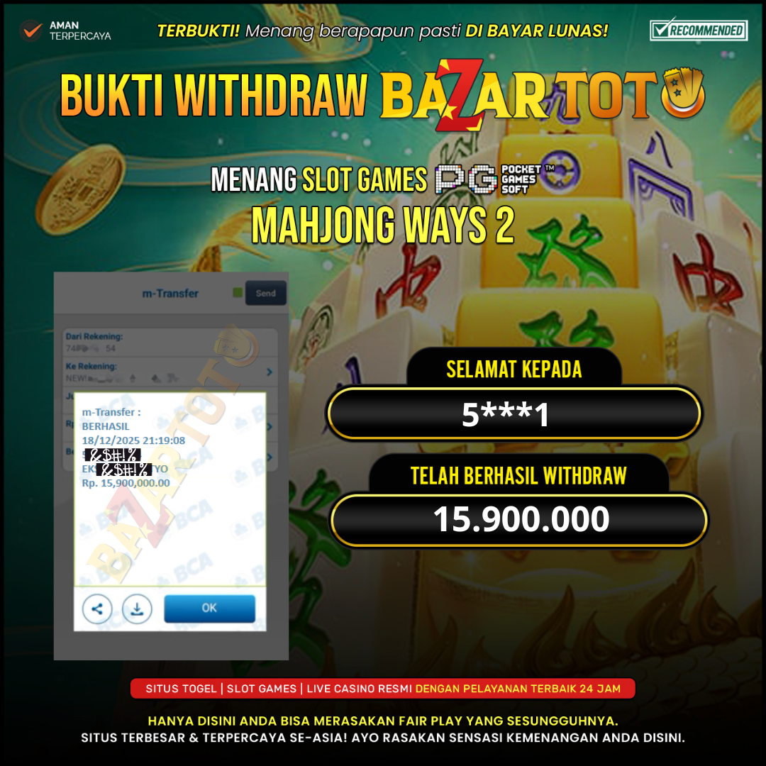 BAZARTOTO - JACKPOT SLOT MAHJONG WAYS 2 Rp.15.900.000.,- LUNAS