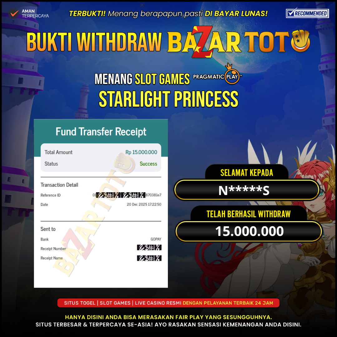 BAZARTOTO - JACKPOT SLOT STARLIGHT PRINCESS Rp.15.000.000.,- LUNAS