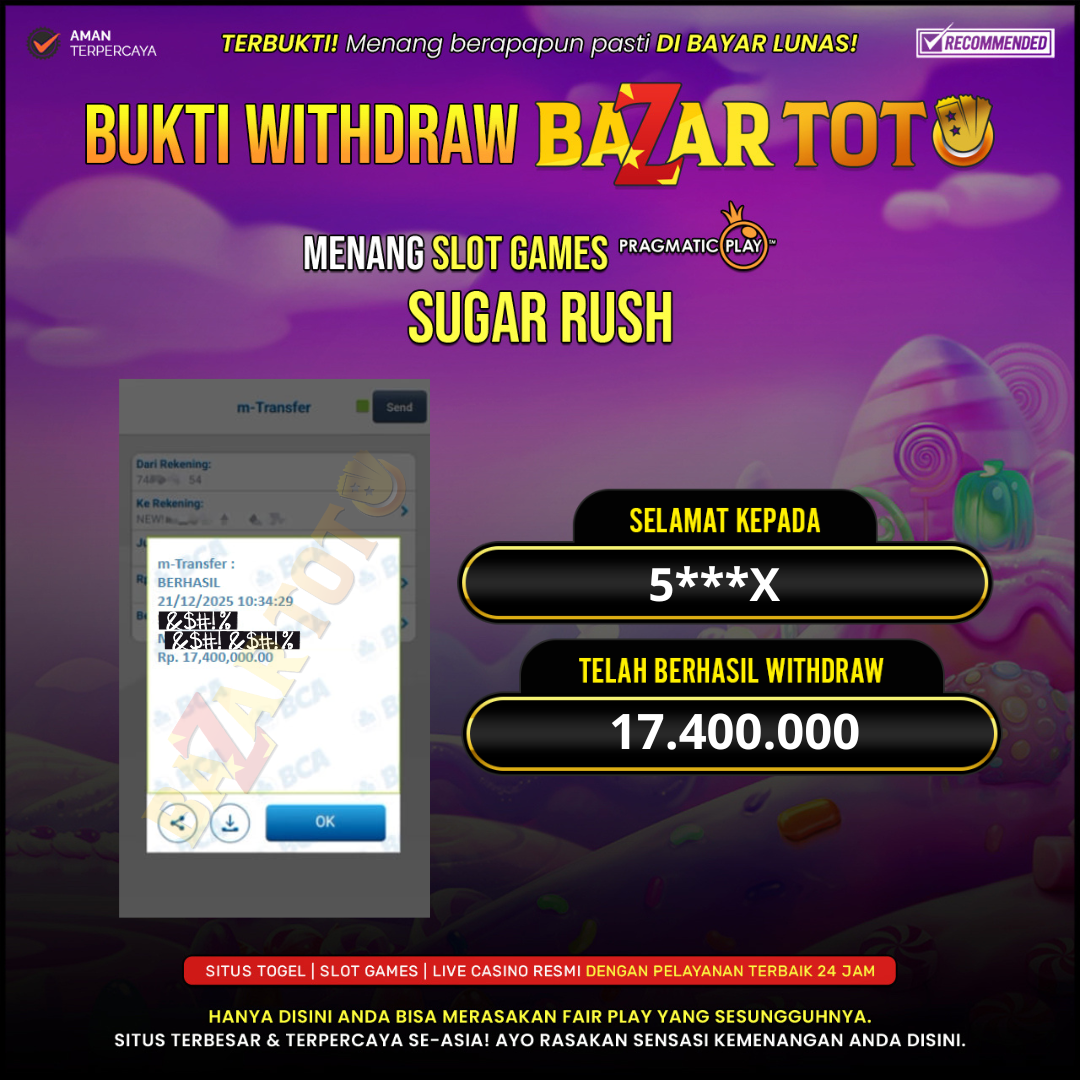 BAZARTOTO - JACKPOT SLOT SUGAR RUSH Rp.17.400.000.,- LUNAS
