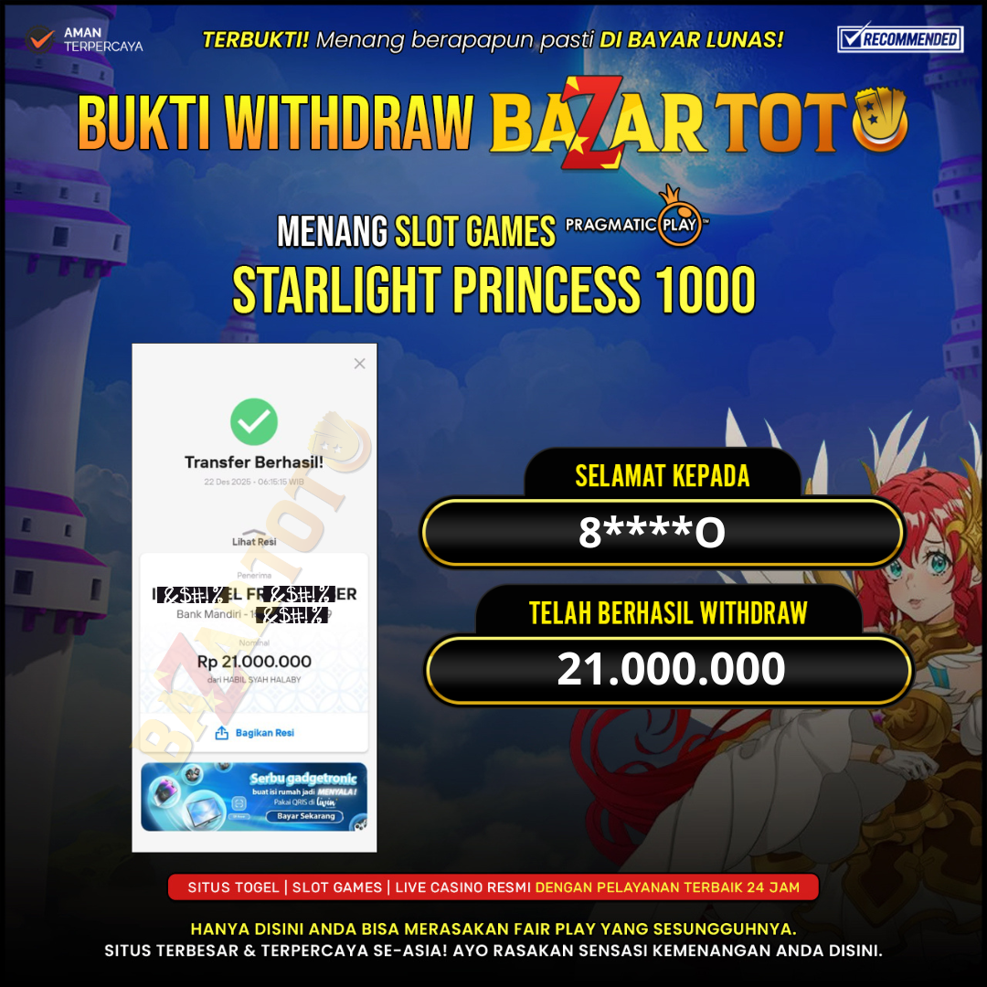 BAZARTOTO - JACKPOT SLOT STARLIGHT PRINCESS 1000 Rp.21.000.000.,- LUNAS