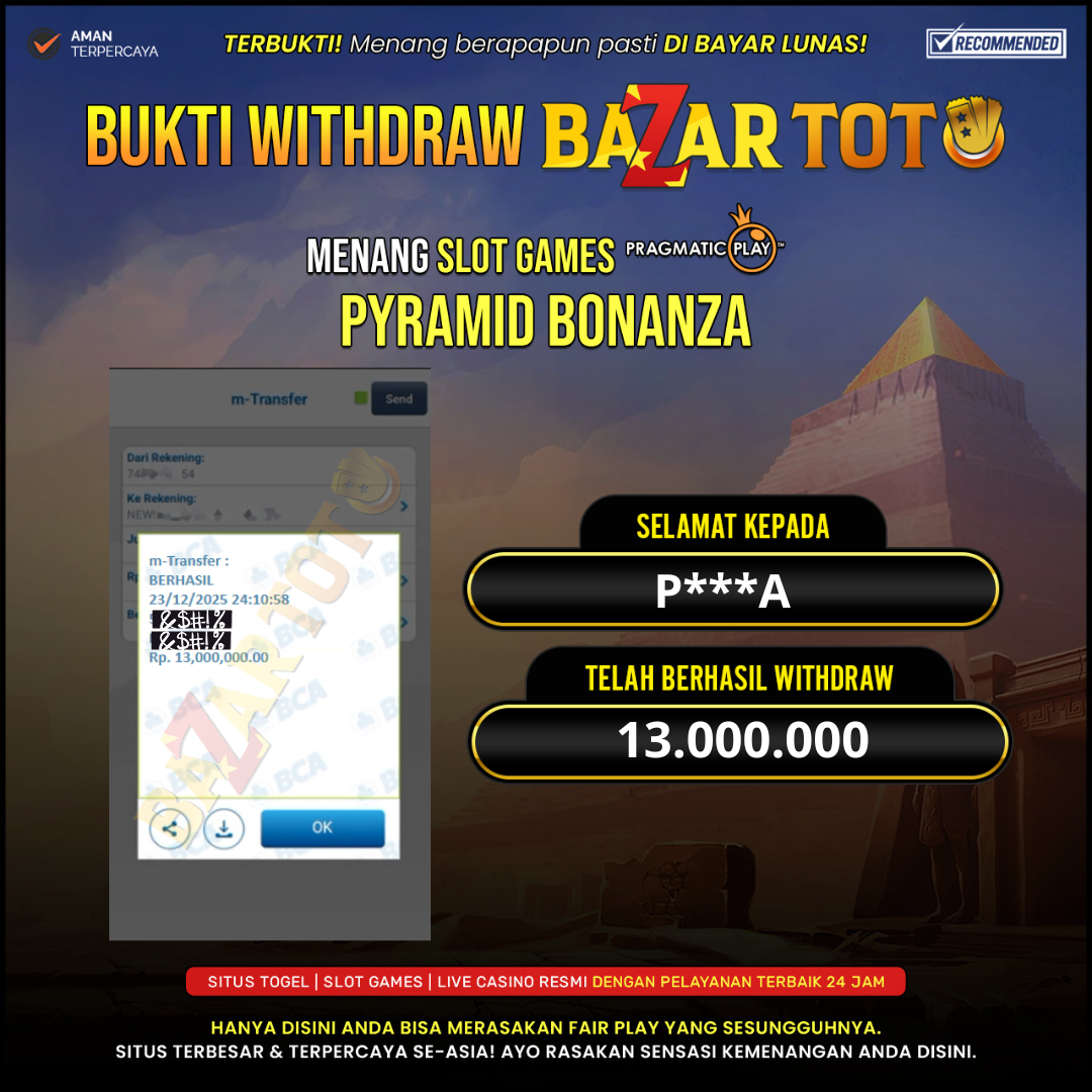 BAZARTOTO - JACKPOT SLOT PYRAMID BONANZA Rp.13.000.000.,- LUNAS