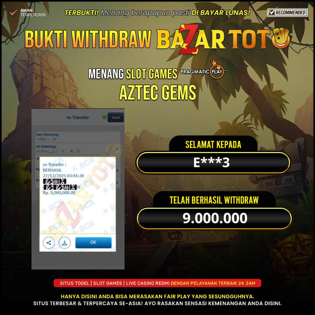 BAZARTOTO - JACKPOT SLOT AZTEC GEMS Rp.9.000.000.,- LUNAS