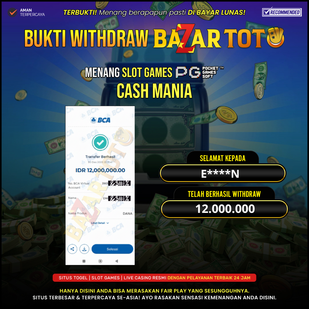 BAZARTOTO - JACKPOT SLOT CASH MANIA Rp.12.000.000.,- LUNAS