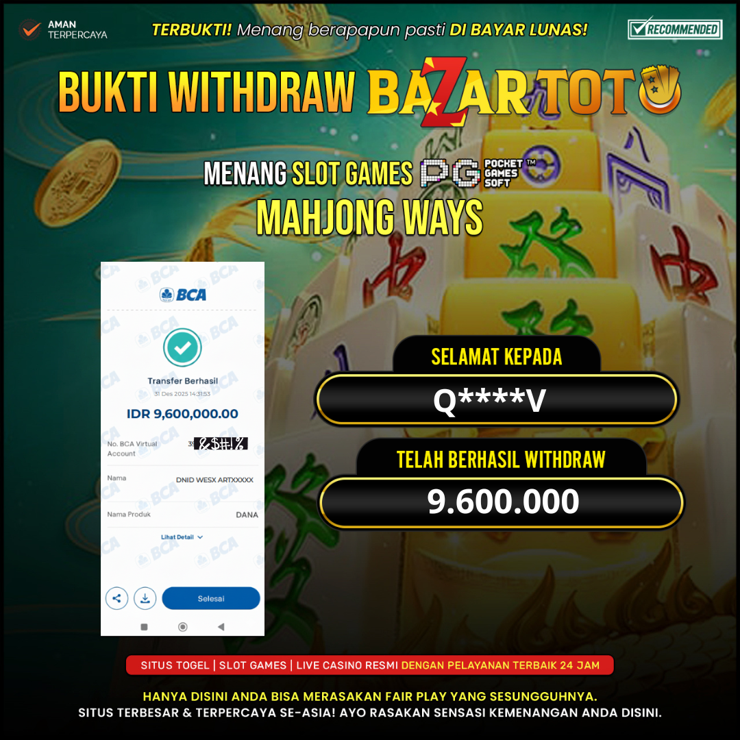 BAZARTOTO - JACKPOT SLOT MAHJONG WAYS Rp.9.600.000.,- LUNAS
