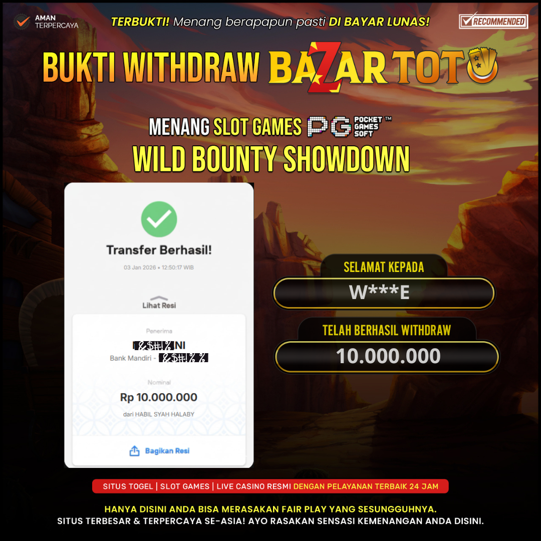 BAZARTOTO - JACKPOT SLOT WILD BOUNTY SHOWDOWN Rp.10.000.000.,- LUNAS