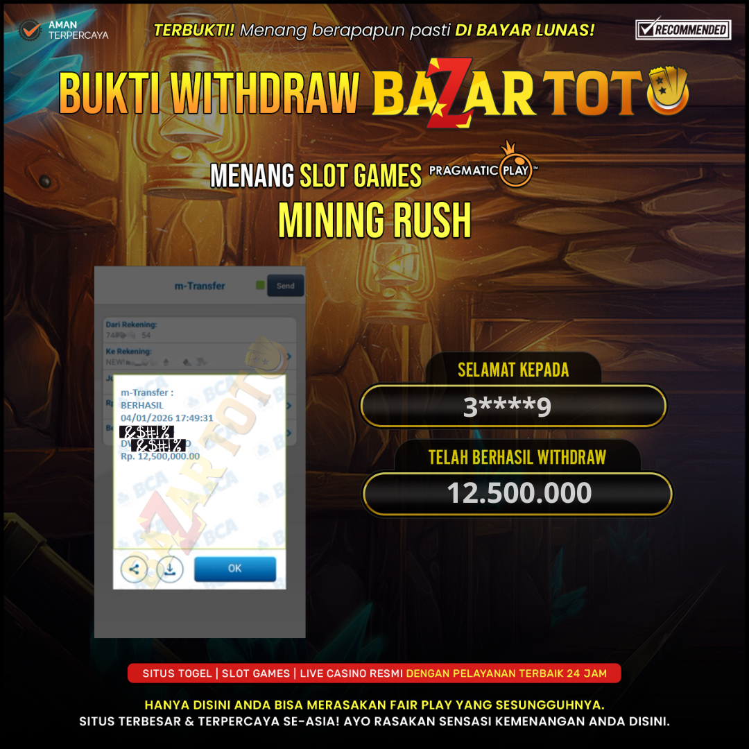 BAZARTOTO - JACKPOT SLOT MINING RUSH Rp.12.500.000.,- LUNAS