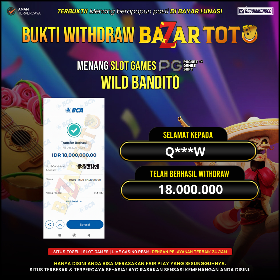 BAZARTOTO - JACKPOT SLOT WILD BANDITO Rp.18.000.000.,- LUNAS