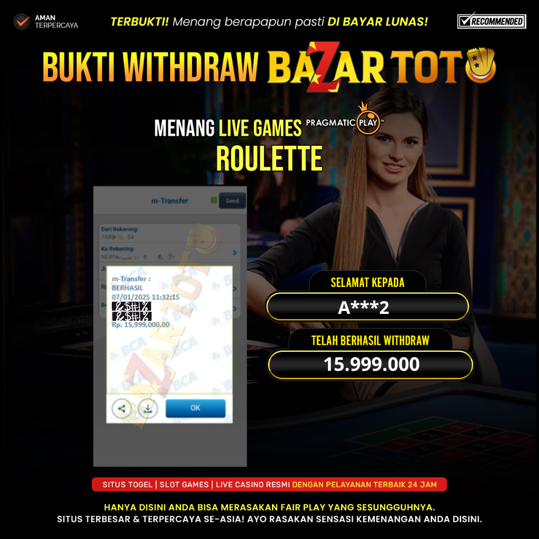 BAZARTOTO - JACKPOT LIVE GAME ROULETTE Rp.15.999.000.,- LUNAS