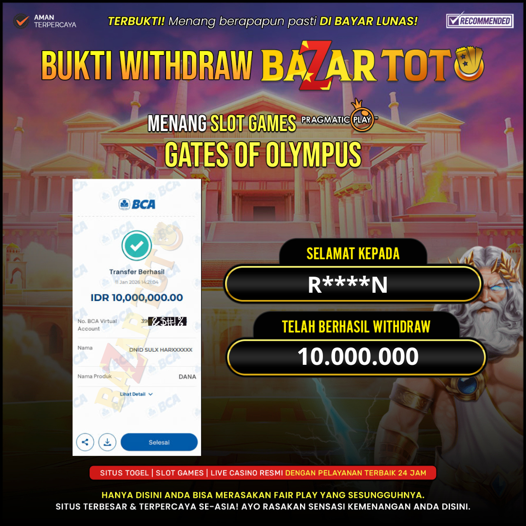 BAZARTOTO - JACKPOT SLOT GATES OF OLYMPUS Rp.10.000.000.,- LUNAS