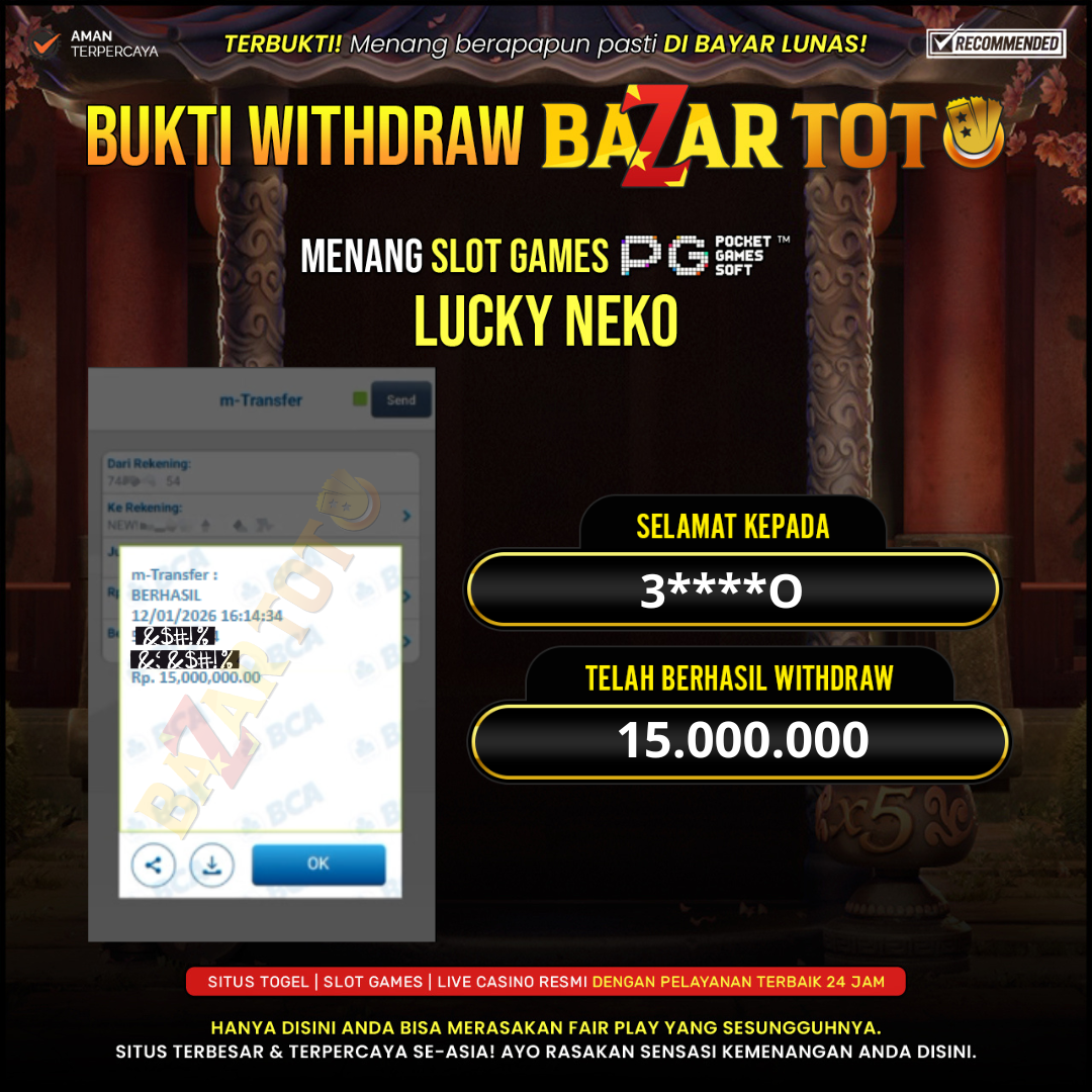 BAZARTOTO - JACKPOT SLOT LUCKY NEKO Rp.15.000.000.,- LUNAS