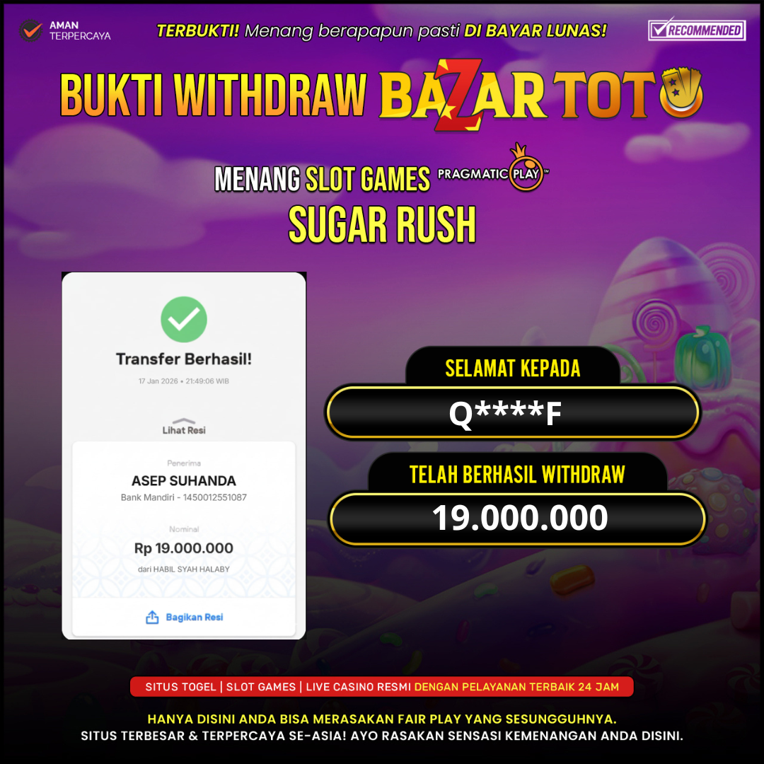 BAZARTOTO - JACKPOT SLOT SUGAR RUSH Rp.19.000.000.,- LUNAS