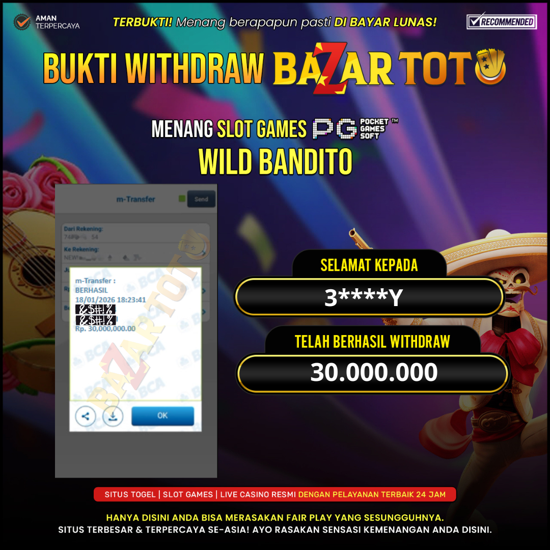 BAZARTOTO - JACKPOT SLOT WILD BANDITO Rp.30.000.000.,- LUNAS
