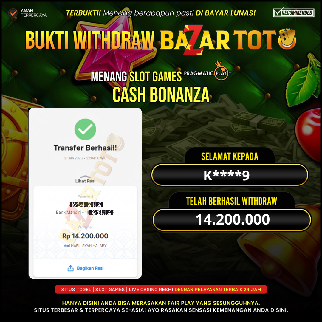 BAZARTOTO - JACKPOT SLOT CASH BONANZA Rp.14.200.000.,- LUNAS