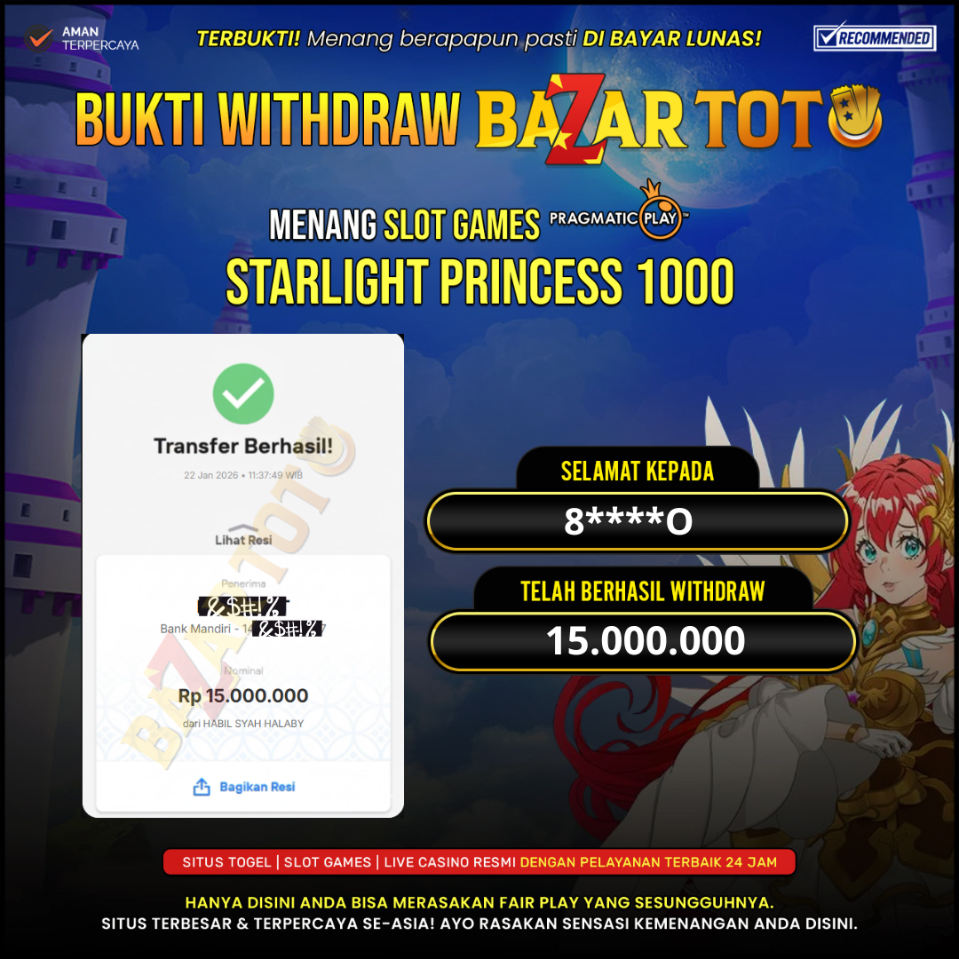 BAZARTOTO - JACKPOT SLOT STARLIGHT PRINCESS 1000 Rp.15.000.000.,- LUNAS