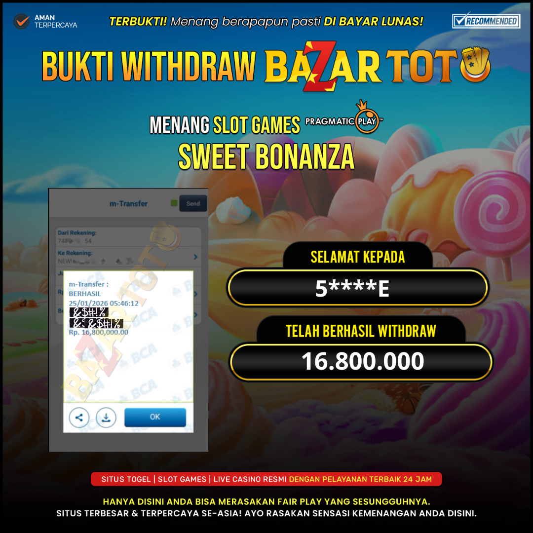 BAZARTOTO - JACKPOT SLOT SWEET BONANZA Rp.16.800.000.,- LUNAS