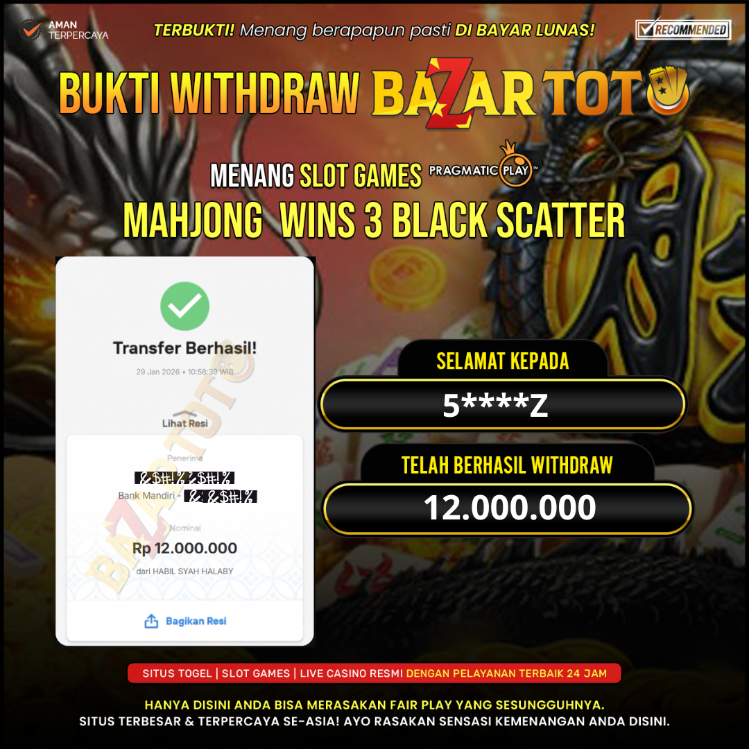 BAZARTOTO - JACKPOT SLOT MAHJONG WINS 3 BLACK SCATTER Rp.12.000.000.,- LUNAS