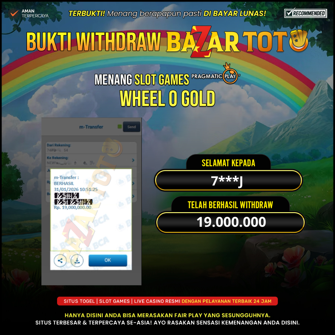 BAZARTOTO - JACKPOT WHEEL O GOLD Rp.19.000.000.,- LUNAS