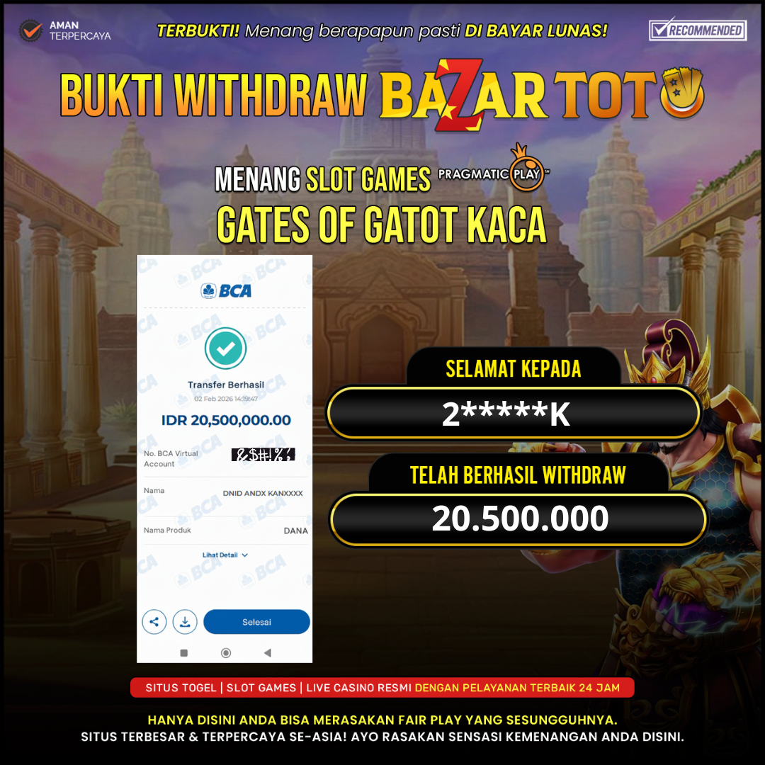 BAZARTOTO - JACKPOT SLOT GATES OF GATOTKACA Rp.20.500.000.,- LUNAS
