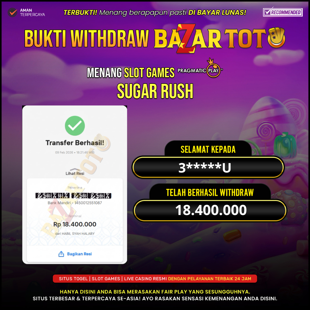 BAZARTOTO - JACKPOT SLOT SUGAR RUSH  Rp.18.400.000.,- LUNAS