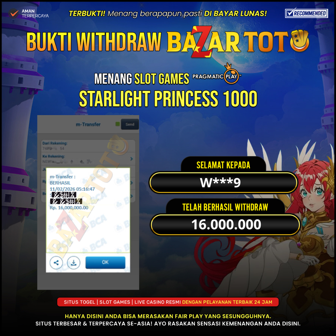 BAZARTOTO - JACKPOT SLOT STARLIGHT PRINCESS 1000 Rp.16.000.000.,- LUNAS