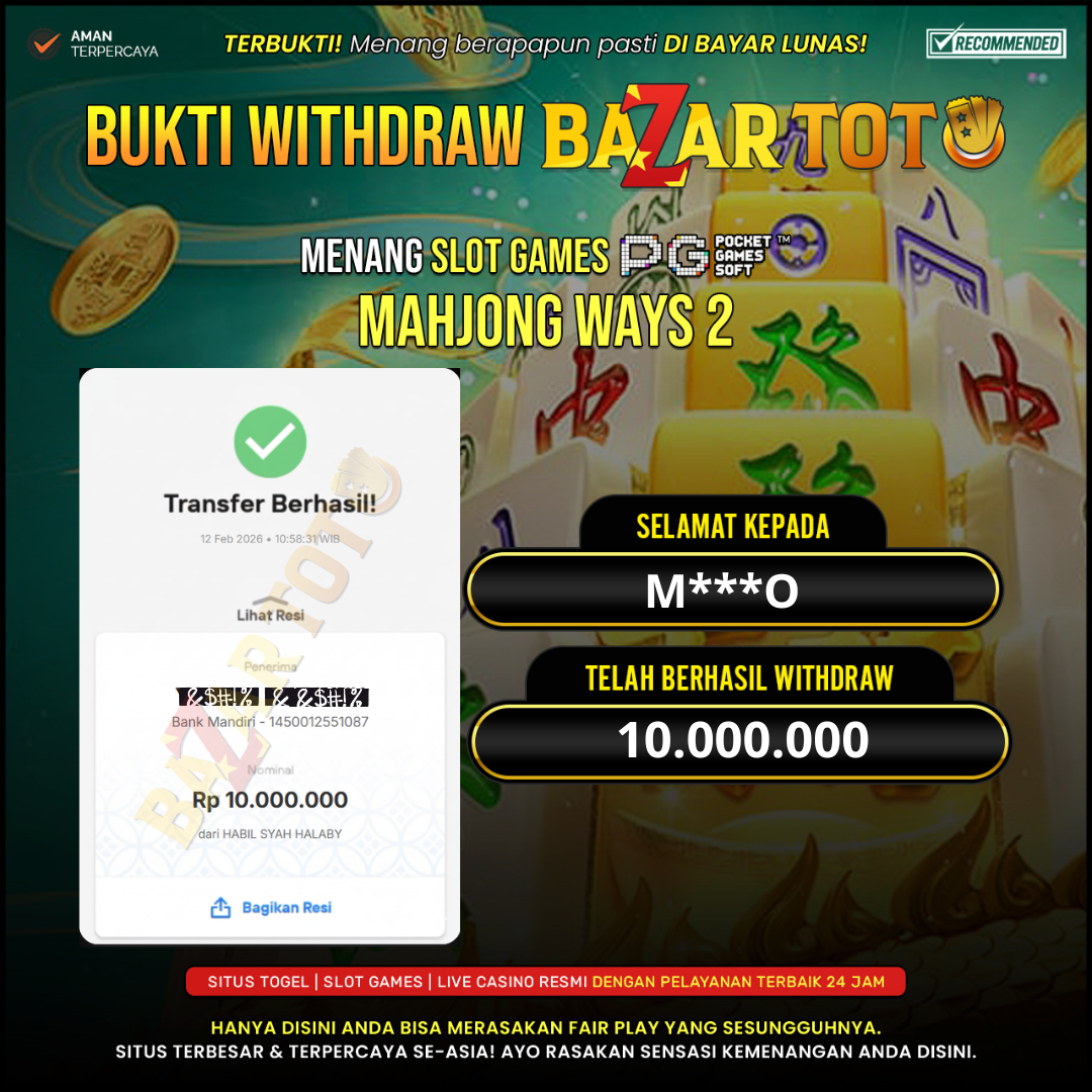BAZARTOTO - JACKPOT SLOT MAHJONG WAYS 2 Rp.10.000.000.,- LUNAS