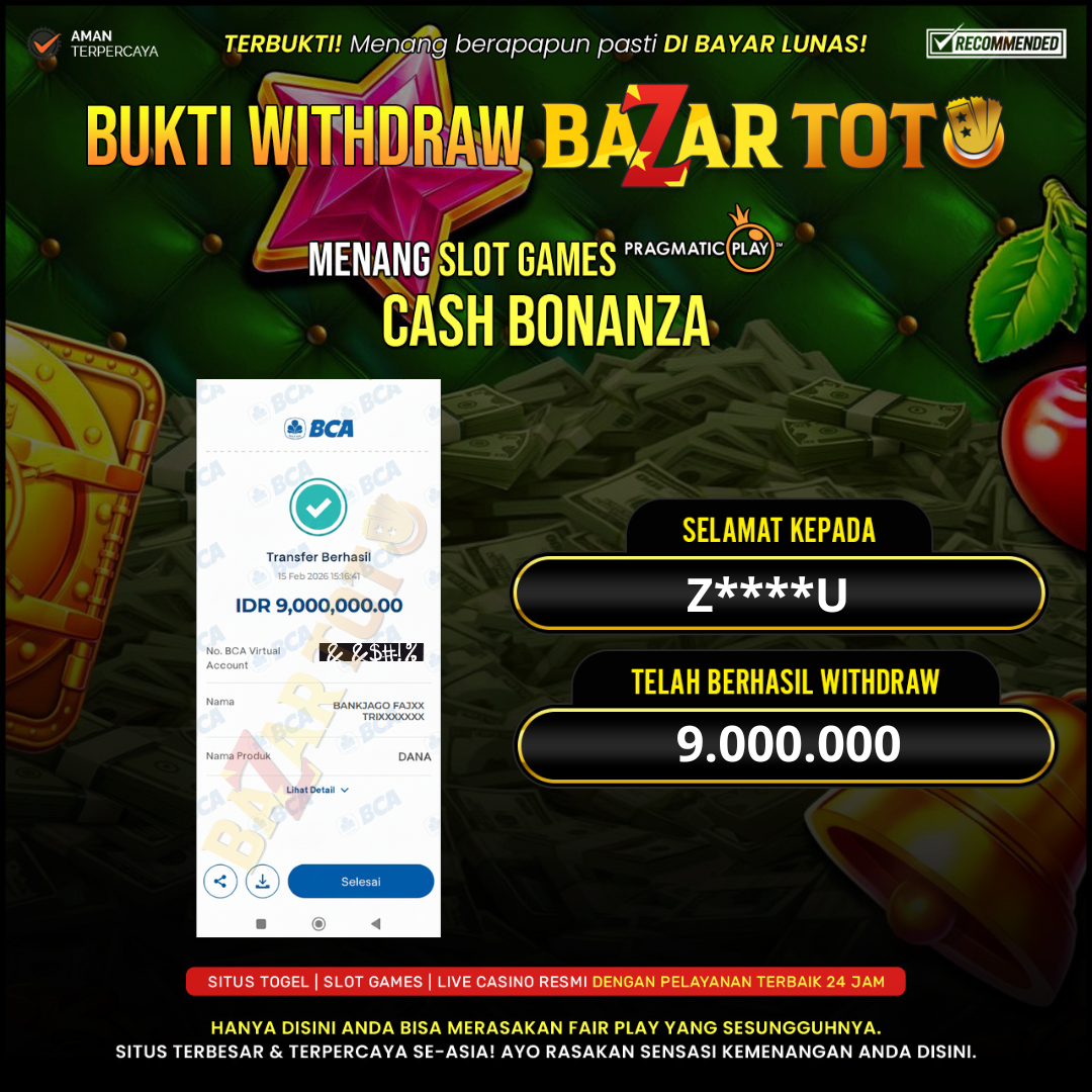 BAZARTOTO - JACKPOT SLOT CASH BONANZA Rp.9.000.000.,- LUNAS