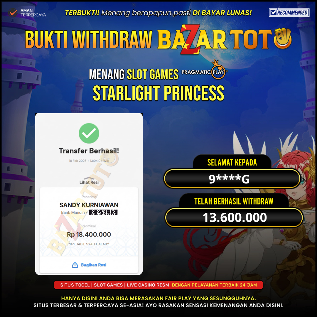 BAZARTOTO - JACKPOT SLOT STARLIGHT PRINCESS Rp.13.600.000.,- LUNAS