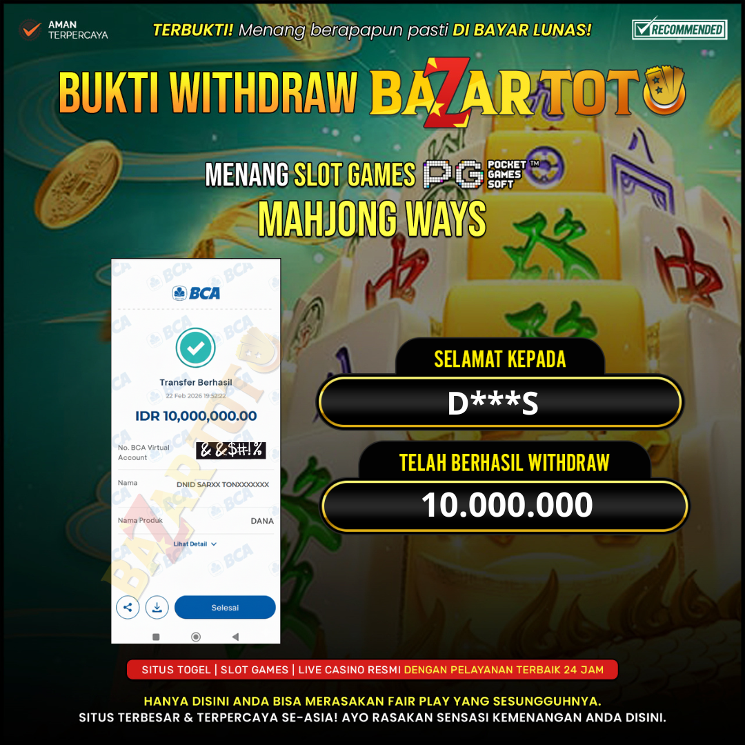 BAZARTOTO - JACKPOT SLOT MAHJONG WAYS Rp.10.000.000.,- LUNAS