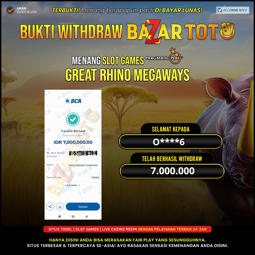 BAZARTOTO - JACKPOT SLOT GREAT RHINO MEGAWAYS Rp.7.000.000.,- LUNAS