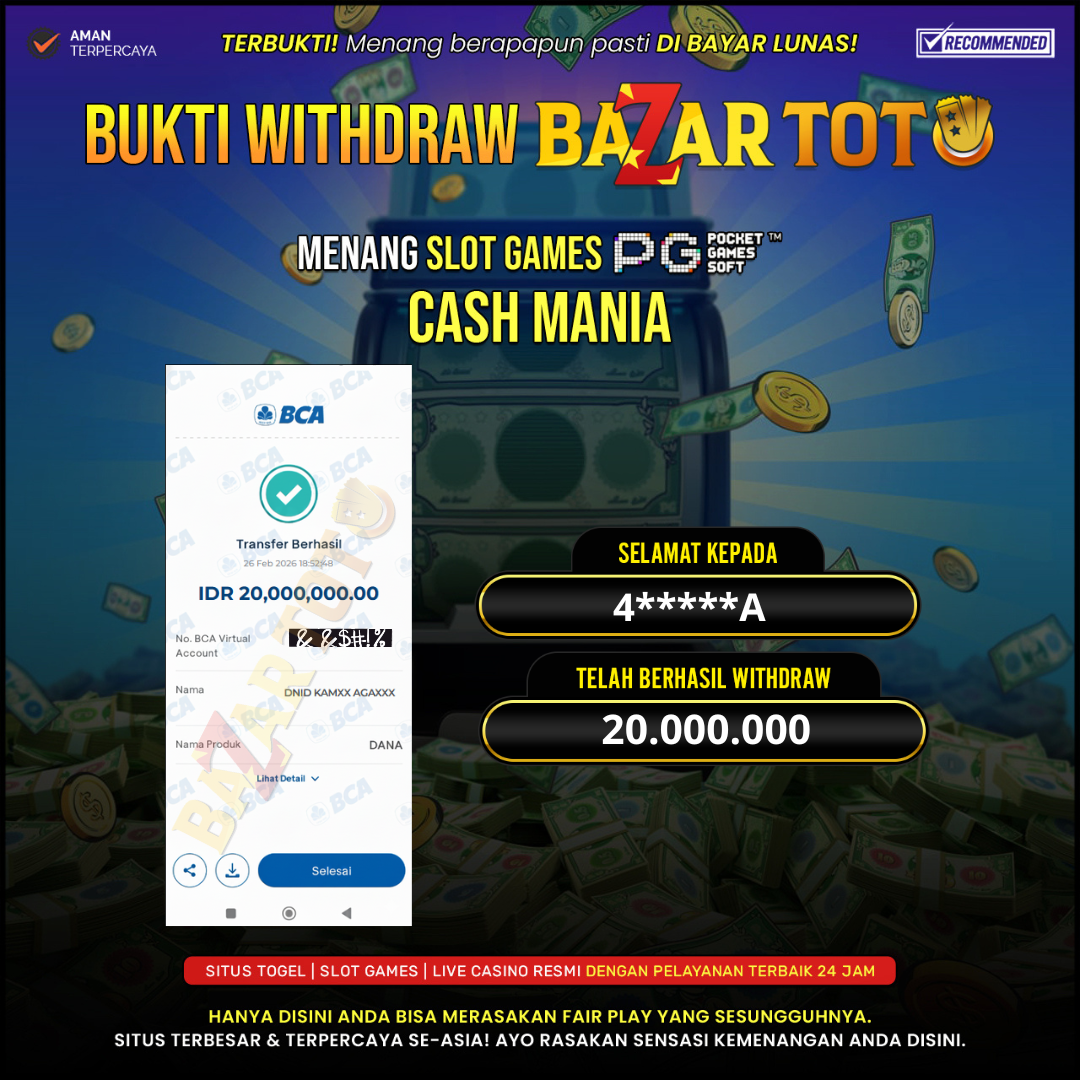 BAZARTOTO - JACKPOT SLOT CASH MANIA Rp.20.000.000.,- LUNAS