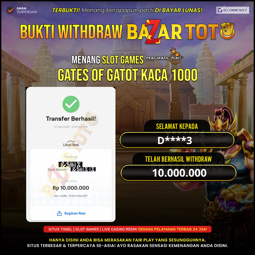 BAZARTOTO - JACKPOT SLOT GATES OF GATOTKACA 1000 Rp.10.000.000.,- LUNAS