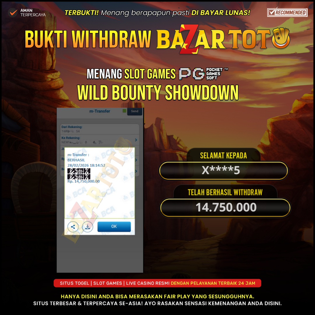 BAZARTOTO - JACKPOT SLOT WILD BOUNTY SHOWDOWN Rp.14.750.000.,- LUNAS
