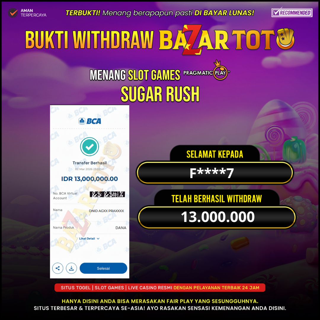 BAZARTOTO - JACKPOT SLOT SUGAR RUSH Rp.13.000.000.,- LUNAS