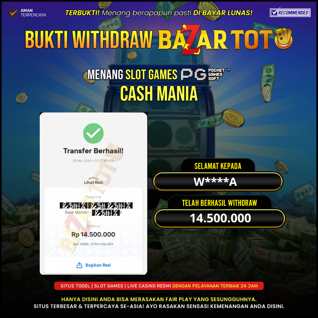 BAZARTOTO - JACKPOT SLOT CASH MANIA Rp.14.500.000.,- LUNAS