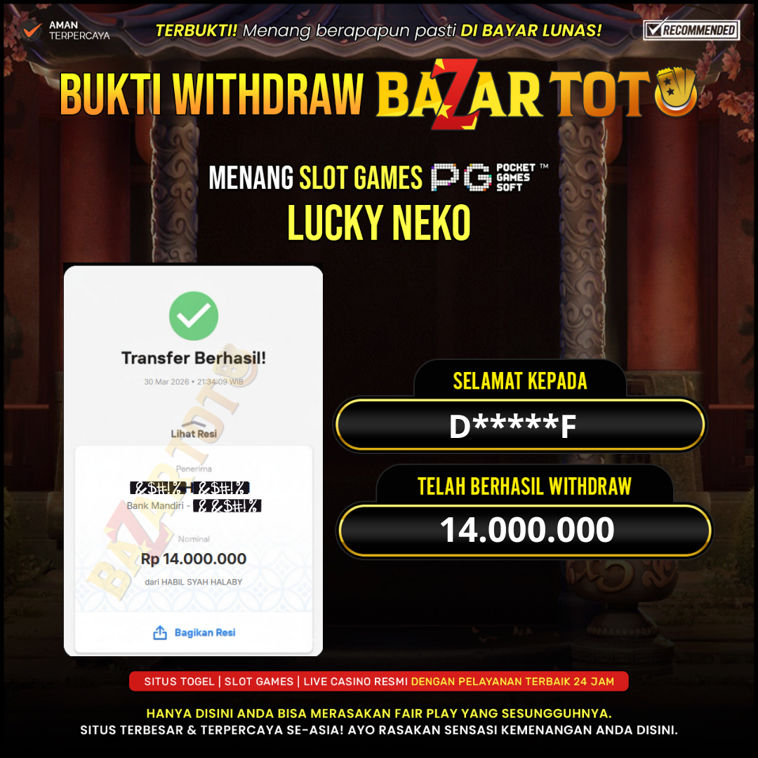 BAZARTOTO - JACKPOT SLOT LUCKY NEKO Rp.14.000.000.,- LUNAS