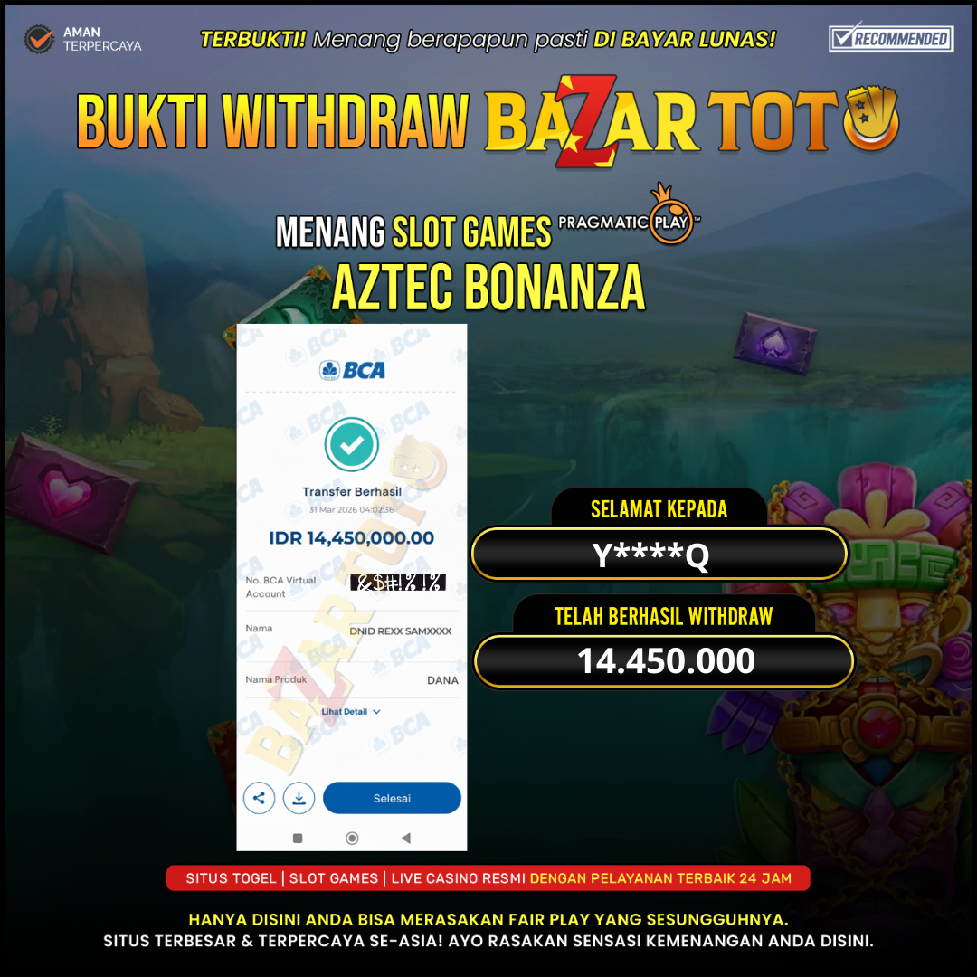BAZARTOTO - JACKPOT SLOT AZTEC BONANZA Rp.14.450.000.,- LUNAS
