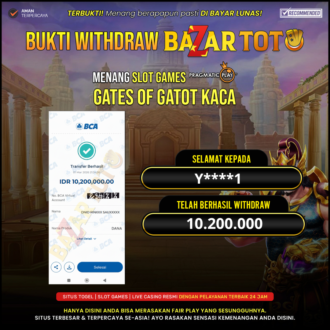 BAZARTOTO - JACKPOT SLOT GATES OF GATOT KACA Rp.10.200.000.,- LUNAS