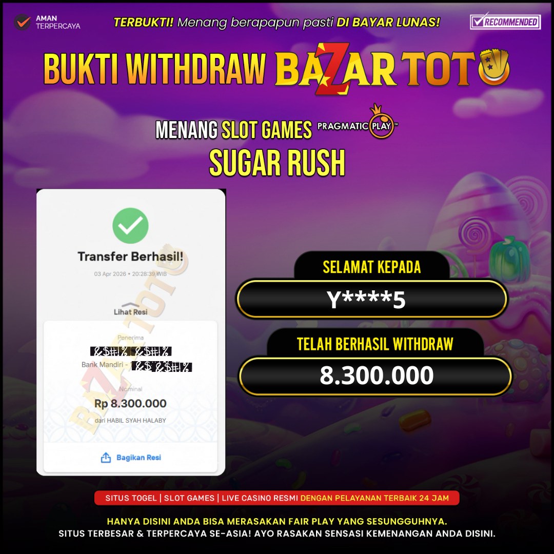 BAZARTOTO - JACKPOT SLOT SUGAR RUSH Rp.10.000.000.,- LUNAS